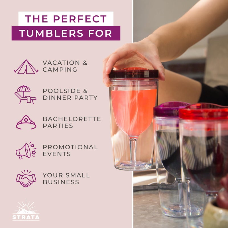 STRATA CUPS Insulated Wine Tumbler With Lid (SET OF 10) BONUS Name Decals - Outdoor Acrylic Plastic Wine Glasses, 10oz Cup Tumblers in 10 Colors - Adult Sippy, Unbreakable Stemless Wine Glass - Image 4